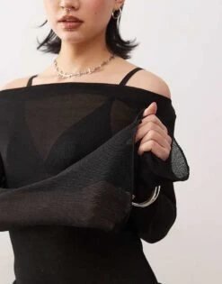 Reclaimed Vintage Knit Slash Neck Top In Black For Women -Closet Theory Her 207968914 2