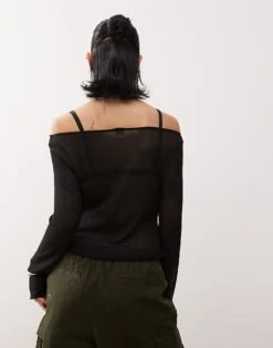 Reclaimed Vintage Knit Slash Neck Top In Black For Women -Closet Theory Her 207968914 3