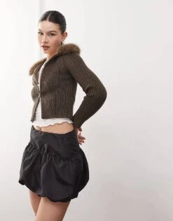 Reclaimed Vintage Puffball Mini Skirt In Taffeta In Black For Women