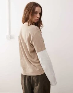 Reclaimed Vintage Layered Waffle Long Sleeve Top For Women Neutral -Closet Theory Her 208014894 1 neutral 1