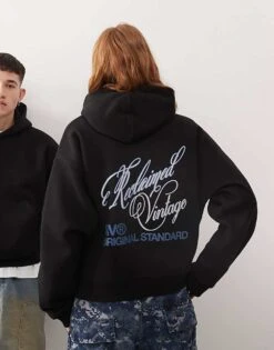 Reclaimed Vintage Unisex Oversized Hoodie With Back Graphic In Black For Unisex