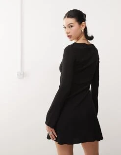 Reclaimed Vintage Textured Mini Dress With Flared Sleeves In Black For Women -Closet Theory Her 208014918 4