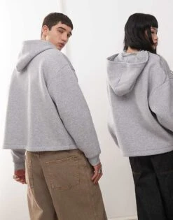 Reclaimed Vintage Unisex Boxy Quarter Zip Hoodie In Grey Marl For Unisex -Closet Theory Her 208014924 3