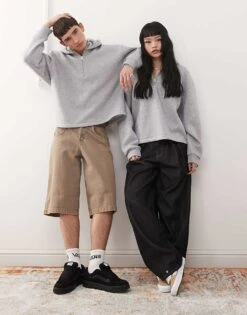 Reclaimed Vintage Unisex Boxy Quarter Zip Hoodie In Grey Marl For Unisex -Closet Theory Her 208014924 4