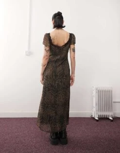 Reclaimed Vintage Animal Print Maxi Dress With Lace Trim For Women -Closet Theory Her 208016886 4