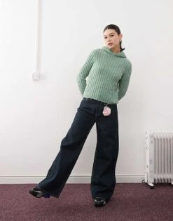 Reclaimed Vintage Fluffy Rib Knitted Hoodie In Aqua Blue For Women -Closet Theory Her 208016905 3