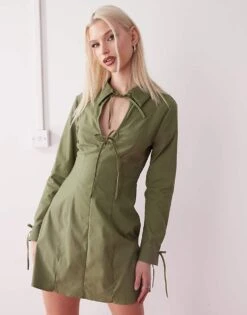 Reclaimed Vintage Mini Shirt Dress With Seam Detail In Green For Women -Closet Theory Her 208035024 1 green 1
