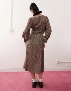 Reclaimed Vintage Maxi Smock Dress With Shirring In Brown Check For Women Multi -Closet Theory Her 208044113 4