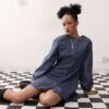 Reclaimed Vintage Mini Dress With Balloon Sleeves In Blue Denim Look For Women -Closet Theory Her 208044119 1 blue