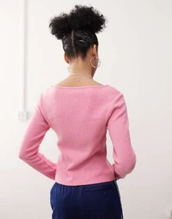 Reclaimed Vintage Ribbed Button Through Cardigan In Pink For Women -Closet Theory Her 208058657 3