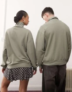 Reclaimed Vintage Unisex Funnel Neck Sweatshirt In Khaki For Unisex -Closet Theory Her 208065596 3