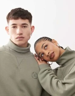 Reclaimed Vintage Unisex Funnel Neck Sweatshirt In Khaki For Unisex -Closet Theory Her 208065596 4