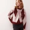 Reclaimed Vintage Oversized Argyle Knitted Jumper In Red And Pink For Women Multicolour Argyle -Closet Theory Her 208082695 1 multicolourargyle