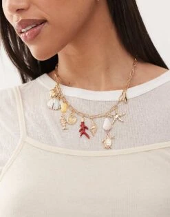 Reclaimed Vintage Ultimate Summer Charm Necklace In Gold For Women