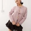 Reclaimed Vintage Bow Tie Front Knitted Cardigan In Pink For Women Rose Pink -Closet Theory Her 208101890 1 rosepink