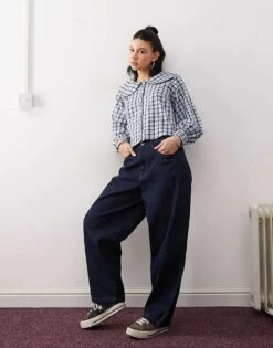 Reclaimed Vintage Boxy Shirt With Peter Pan Collar And Balloon Sleeves In Blue Check For Women Multi -Closet Theory Her 208107009 3