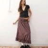 Reclaimed Vintage Prairie Midi Skirt With Frill Hem And Shirring In Burgundy Check For Women Multi -Closet Theory Her 208107010 1 multi