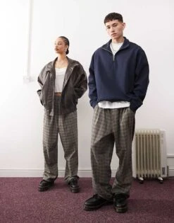 Reclaimed Vintage Unisex Pull On Trouser In Grey And Blue Check For Unisex -Closet Theory Her 208107021 1 check 1