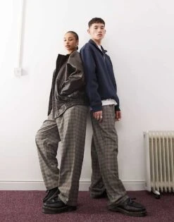 Reclaimed Vintage Unisex Pull On Trouser In Grey And Blue Check For Unisex -Closet Theory Her 208107021 3