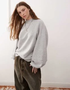 Reclaimed Vintage Funnel Neck Balloon Sleeve Jumper In Grey Marl For Women -Closet Theory Her 208110396 1 greymarl 1