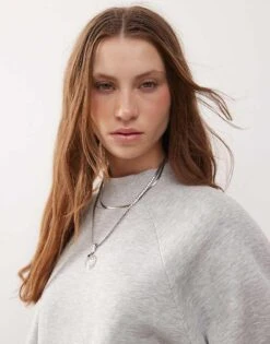 Reclaimed Vintage Funnel Neck Balloon Sleeve Jumper In Grey Marl For Women -Closet Theory Her 208110396 3