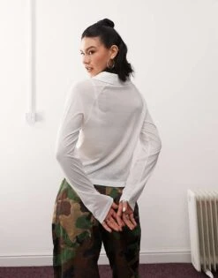 Reclaimed Vintage Soft Touch Relaxed Fit Polo Top In Cream For Women -Closet Theory Her 208120471 4