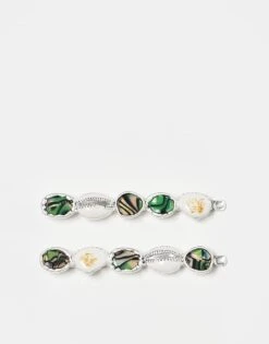 Reclaimed Vintage Hair Clip 2 Pack With Faux Shells In Silver For Women