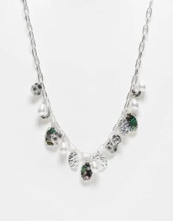 Reclaimed Vintage Unisex Ultimate Charm Necklace In Faux Pearl And Shell For Unisex Silver -Closet Theory Her 208124393 1 silver 1