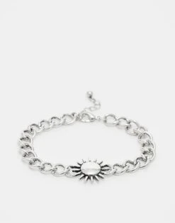 Reclaimed Vintage Unisex Chain Bracelet With Sun In Silver For Unisex