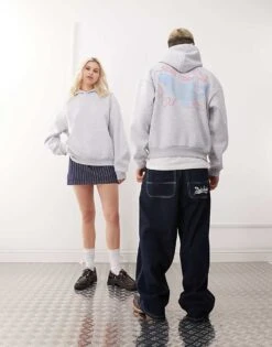 Reclaimed Vintage Unisex Cropped Boxy Hoodie With Fisherman Print In Grey Marl For Unisex -Closet Theory Her 208170664 3