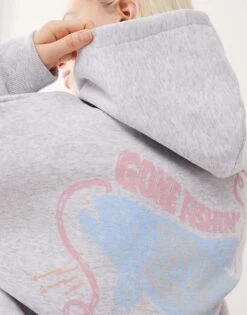 Reclaimed Vintage Unisex Cropped Boxy Hoodie With Fisherman Print In Grey Marl For Unisex -Closet Theory Her 208170664 4