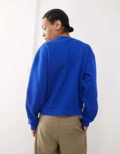 Reclaimed Vintage Unisex Cropped Boxy Sweatshirt With Fisherman Print In Blue For Unisex -Closet Theory Her 208170665 3