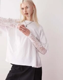 Reclaimed Vintage Lace Layer T-shirt In White For Women