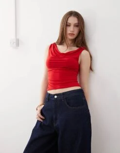 Reclaimed Vintage Slinky Cowl Neck Tank In Red For Women -Closet Theory Her 208170688 1 red 1