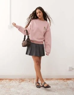 Reclaimed Vintage Sweatshirt With Gothic Floral Print In Pink For Women -Closet Theory Her 208170709 3