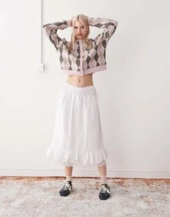 Reclaimed Vintage Western Cowgirl Midi Skirt With Lace Hem In White For Women