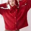 Reclaimed Vintage Boxy Cardigan With Triangle Scarf Set In Cherry Red For Women -Closet Theory Her 208174339 1 red