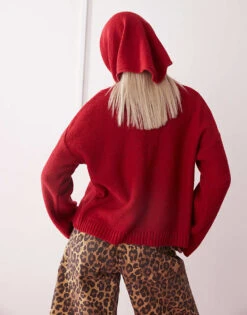 Reclaimed Vintage Boxy Cardigan With Triangle Scarf Set In Cherry Red For Women -Closet Theory Her 208174339 4