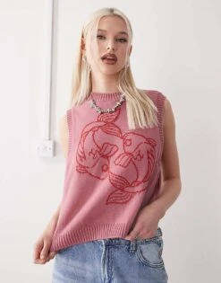 Reclaimed Vintage Knitted Tank With Fish Print In Pink For Women -Closet Theory Her 208174345 1 pink 1