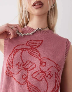 Reclaimed Vintage Knitted Tank With Fish Print In Pink For Women -Closet Theory Her 208174345 4