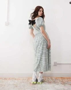 Reclaimed Vintage Midi Smock Dress With Bow Tie Back In Check For Women Multi -Closet Theory Her 208186106 1 multi 1