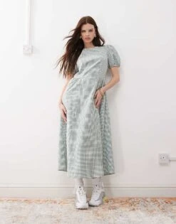 Reclaimed Vintage Midi Smock Dress With Bow Tie Back In Check For Women Multi -Closet Theory Her 208186106 4