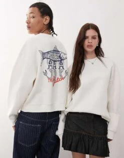 Reclaimed Vintage Unisex Boxy Sweatshirt With Fisherman Back Graphic In Ecru For Unisex -Closet Theory Her 208186321 1 ecru 1