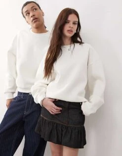 Reclaimed Vintage Unisex Boxy Sweatshirt With Fisherman Back Graphic In Ecru For Unisex -Closet Theory Her 208186321 4