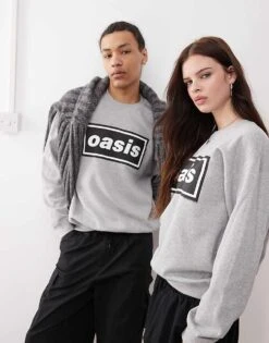 Reclaimed Vintage Unisex Oasis Licensed Oversized Sweat In Grey Marl For Unisex