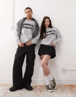 Reclaimed Vintage Unisex Oasis Licensed Oversized Sweat In Grey Marl For Unisex -Closet Theory Her 208186322 3