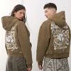 Reclaimed Vintage Unisex Boxy Hoodie With Back Graphic In Khaki For Unisex