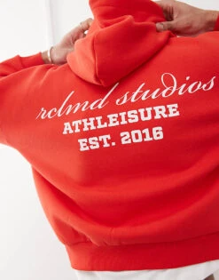 Reclaimed Vintage Unisex Boxy Logo Hoodie In Red For Unisex -Closet Theory Her 208186359 3