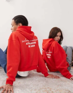 Reclaimed Vintage Unisex Boxy Logo Hoodie In Red For Unisex -Closet Theory Her 208186359 4