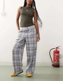 Reclaimed Vintage Wide Leg Trouser In Blue Check For Women Multi -Closet Theory Her 208199169 1 multi 1